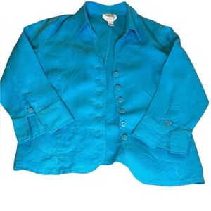Talbots Blue Irish Linen 3/4 length sleeve jacket, size 8